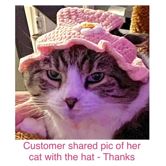 Crochet Knitted Pink Hat for Small Pets (Cat, Dog), Small - Picture 7 of 7